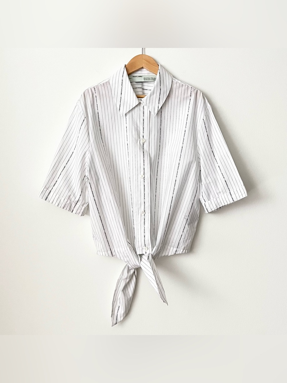 Off-White Virgil Abloh Popeline Women's Front Tie Cropped Blouse Size 40 Italy